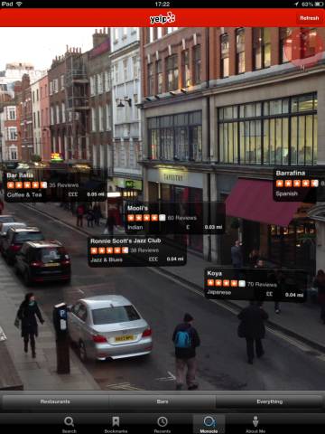 Captura de pantalla de la aplicación Monocle de Yelp