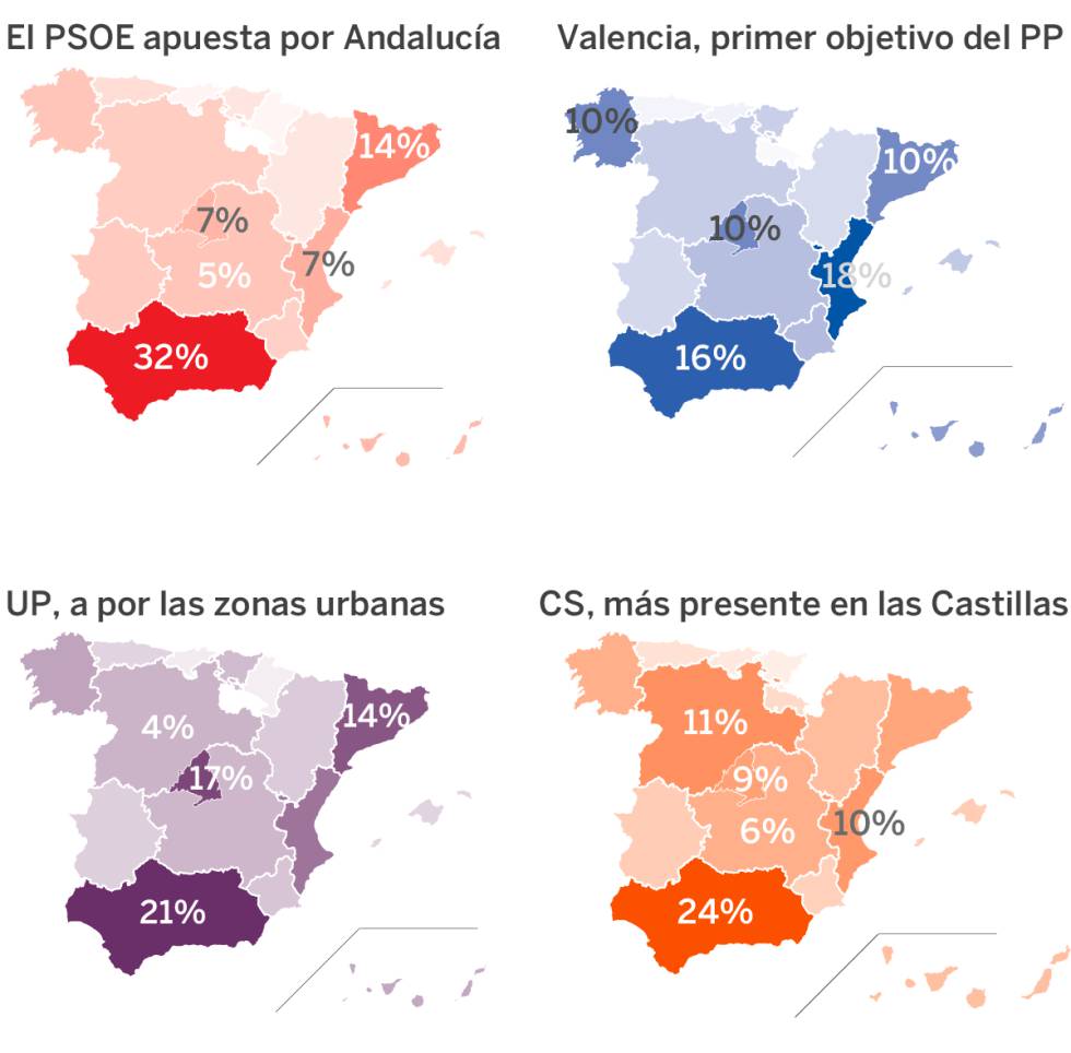 Investment of the parties on Facebook divided into zones