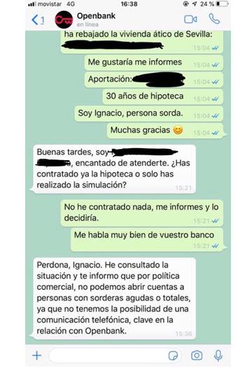 Captura de pantalla de la conversación entre Ignacio Benítez y el operador de Openbank.