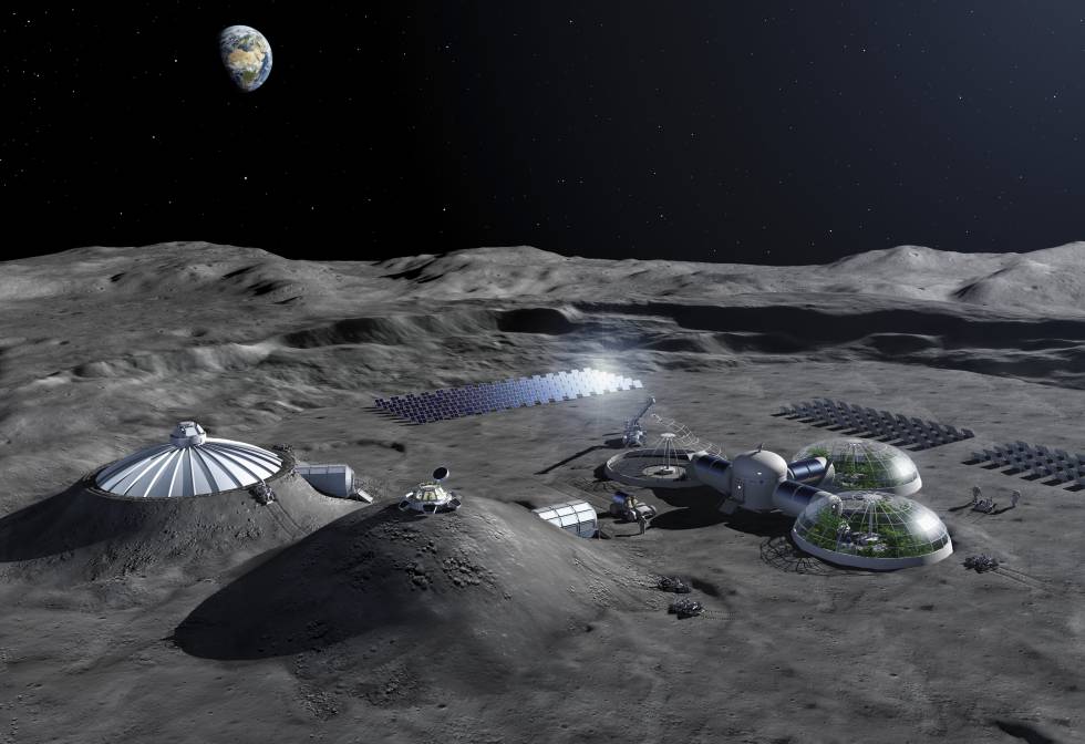 Render artístico del concepto de una base lunar