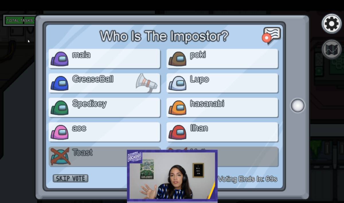 Momento de la partida en Twitch de la congresista Alexandria Ocasio Cortez
