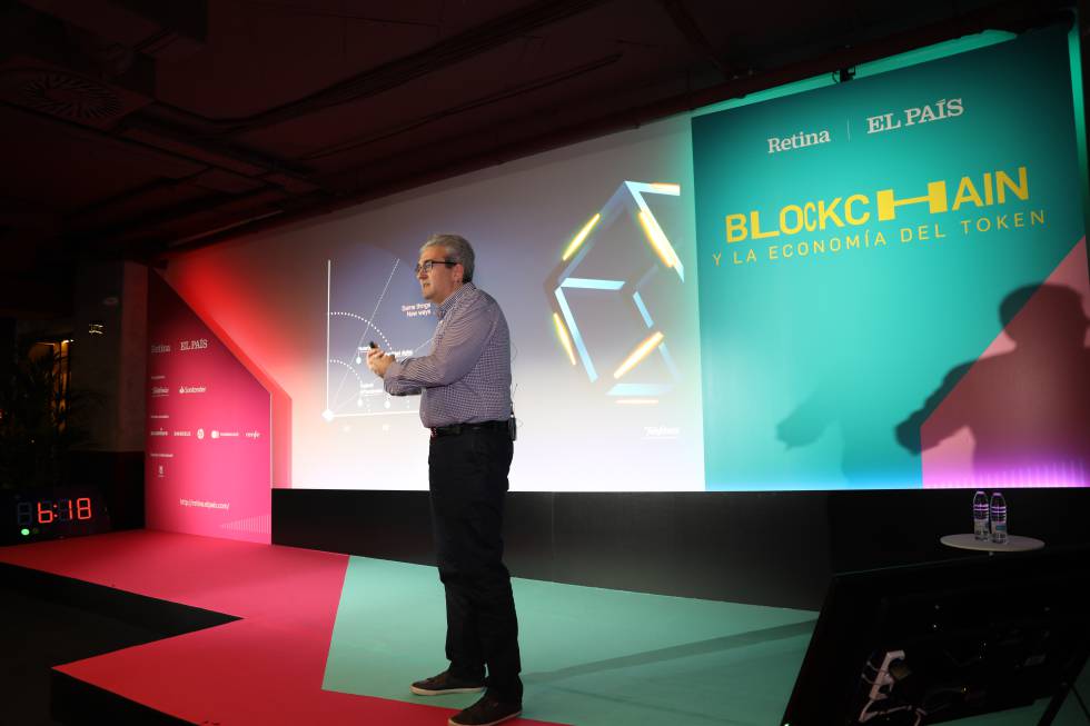 José Luis Núñez, responsable de blockchain de Telefónica el pasado mes de enero, durante su participación en el evento 'Blockchain y la economía del token', organizado por El País Retina