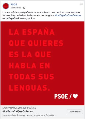 Captura de pantalla de un anuncio del PSOE en redes sociales.