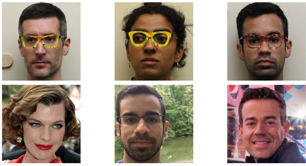 Arriba, los sujetos del experimento con las gafas. Abajo, quienes identificaba el sistema de reconocimiento facial.