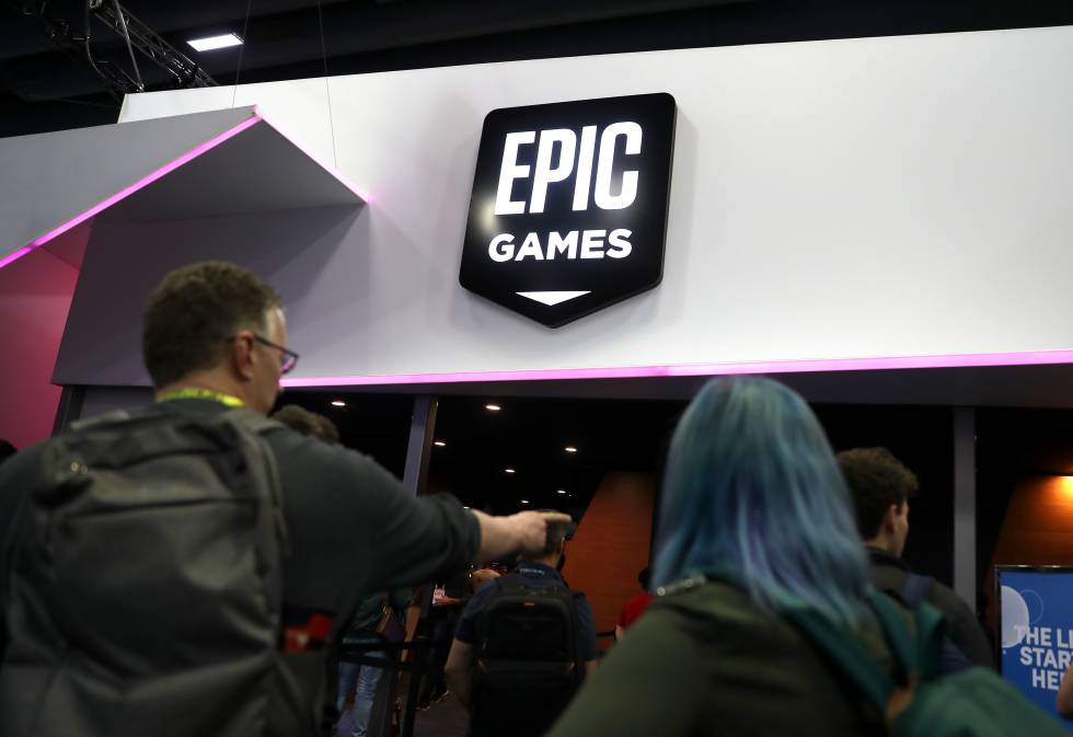 Epic Games logo at the GDC Game Developers Conference on March 20, 2019 in San Francisco, California.